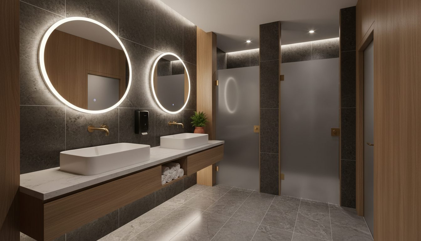 Luxurious and impeccably clean bar restroom.