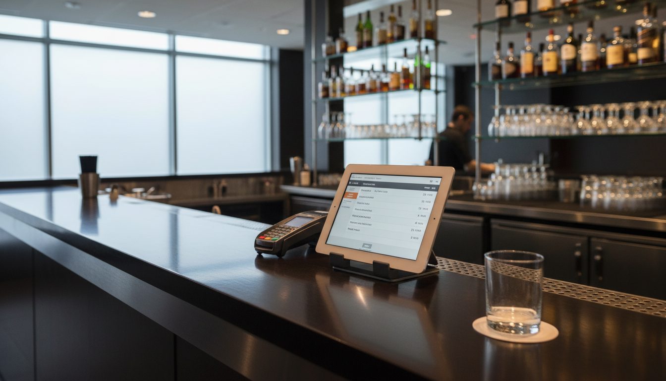 Современная барная стойка с POS-системой на планшете