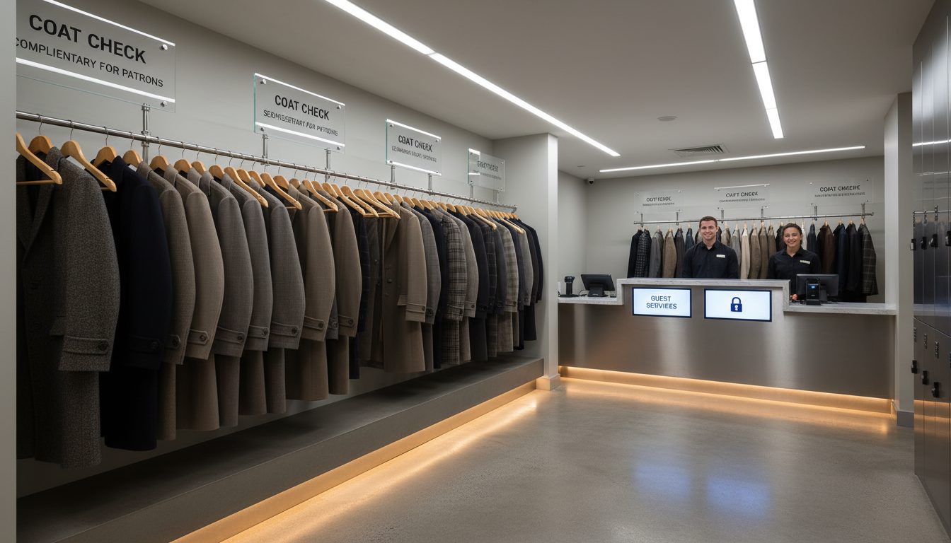 Organized and secure cloakroom in a contemporary bar.